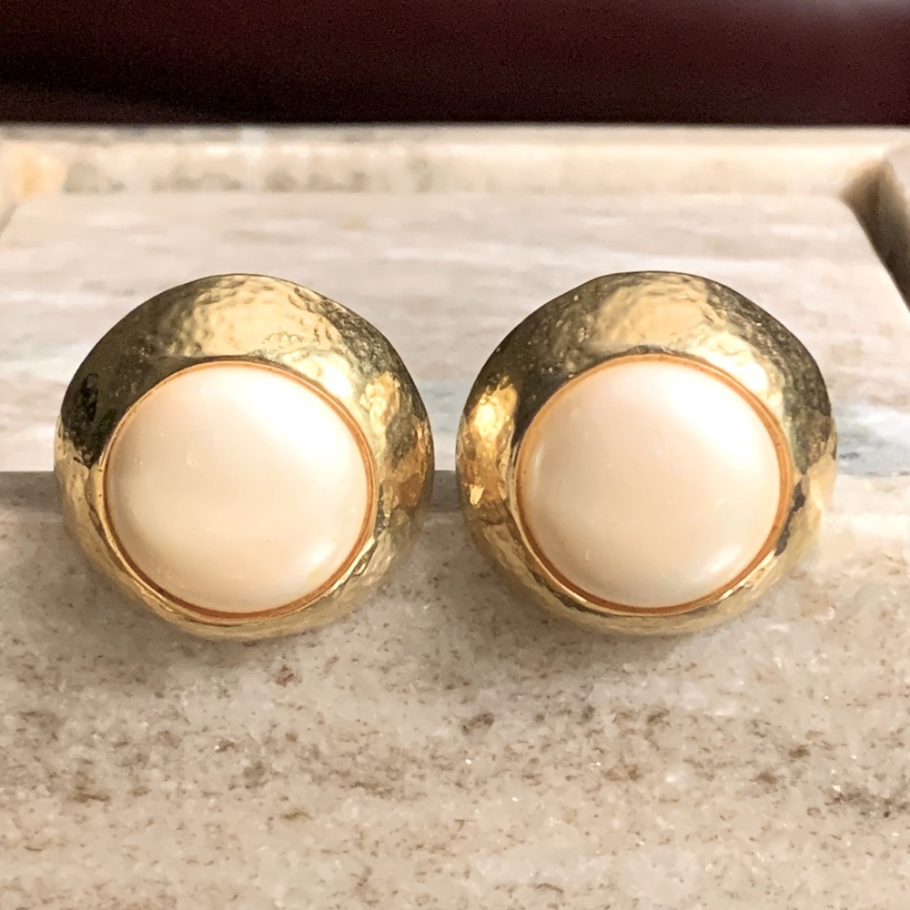 Vintage Ellen Kiam Faux Pearl Clip Earrings